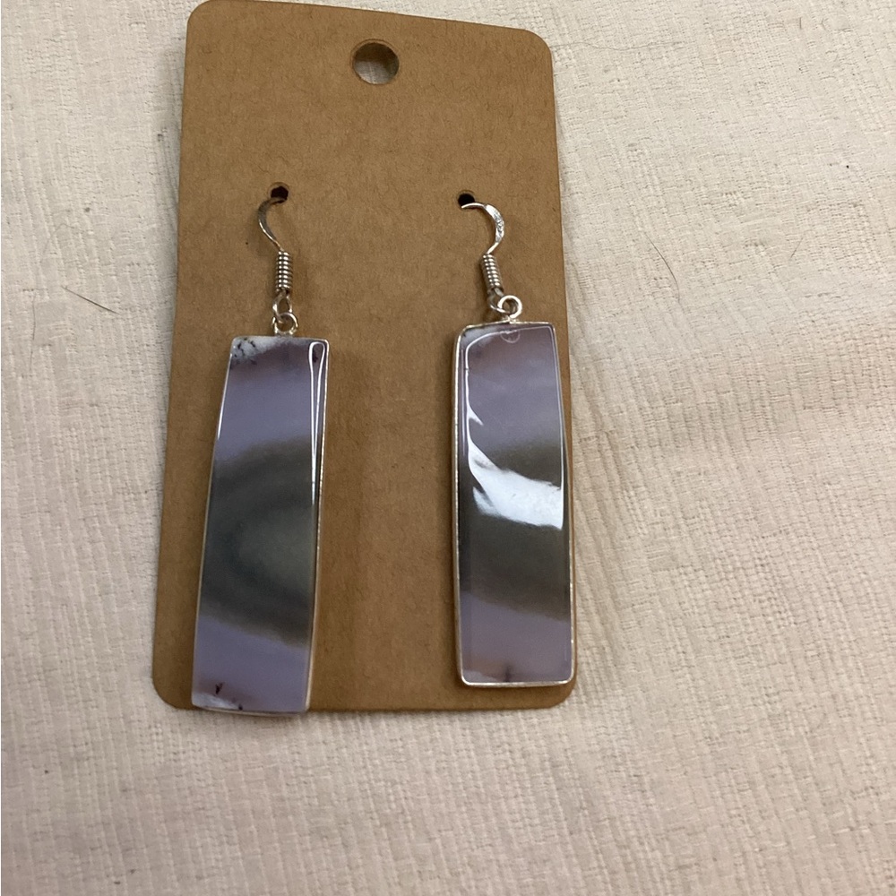 Elegant Dendritic Opal Rectangular Earrings - image 2